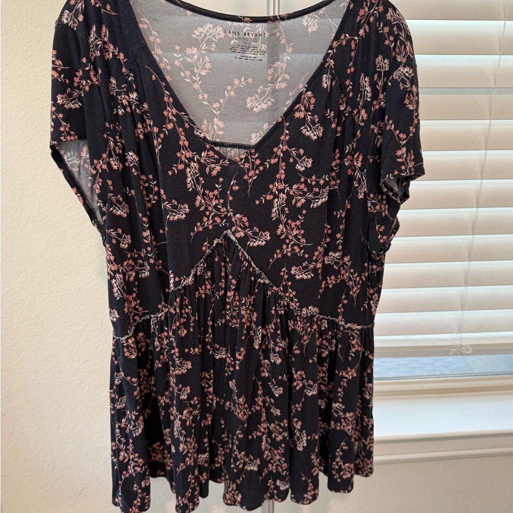 Lane Bryant Black and Pink Floral Blouse